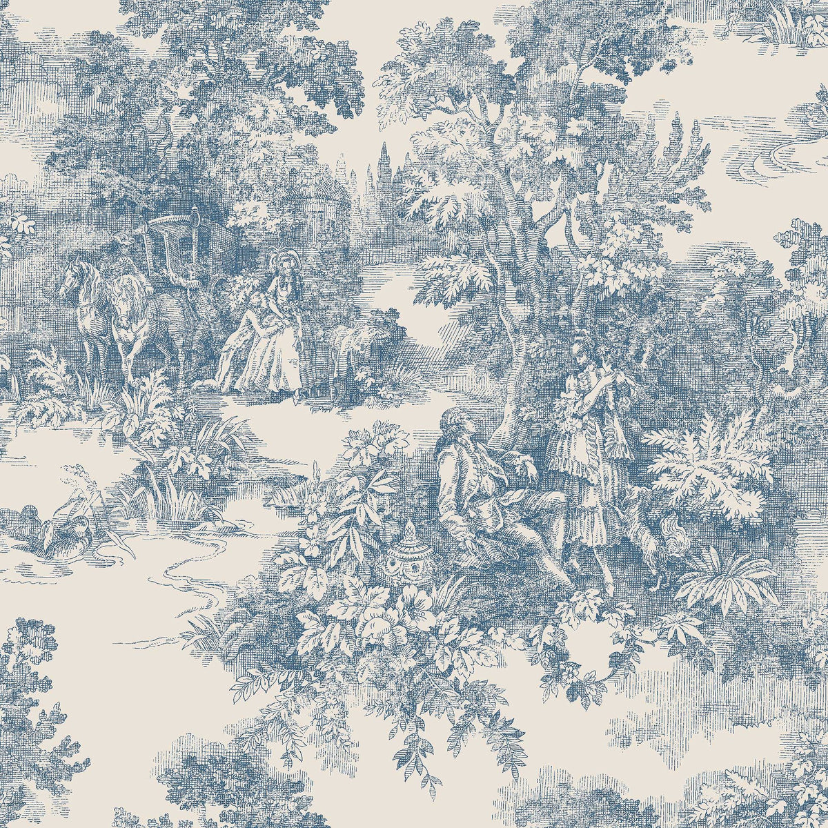 7767 Toile de Jouy Light Blue and Beige Adorn Wallpaper by Boråstapeter