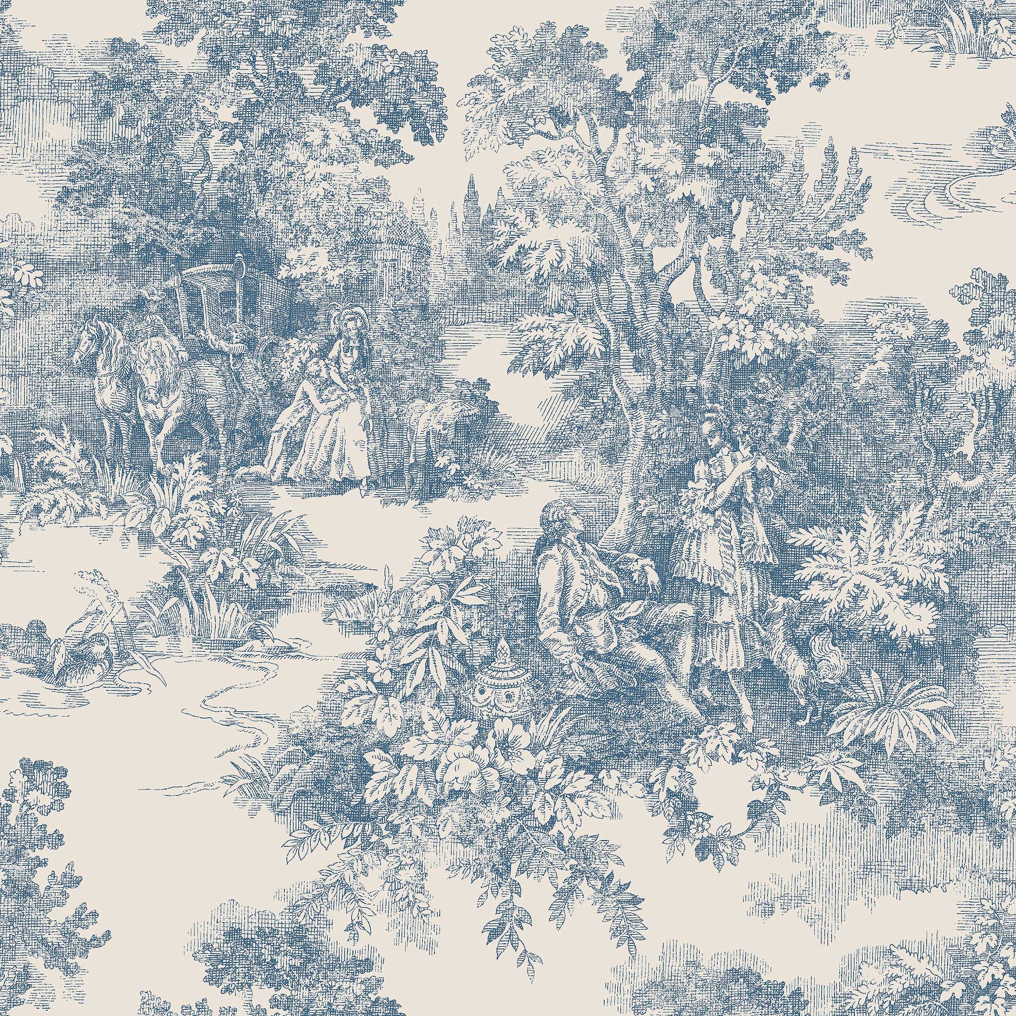 7767 Toile de Jouy Light Blue and Beige Adorn Wallpaper by Boråstapeter