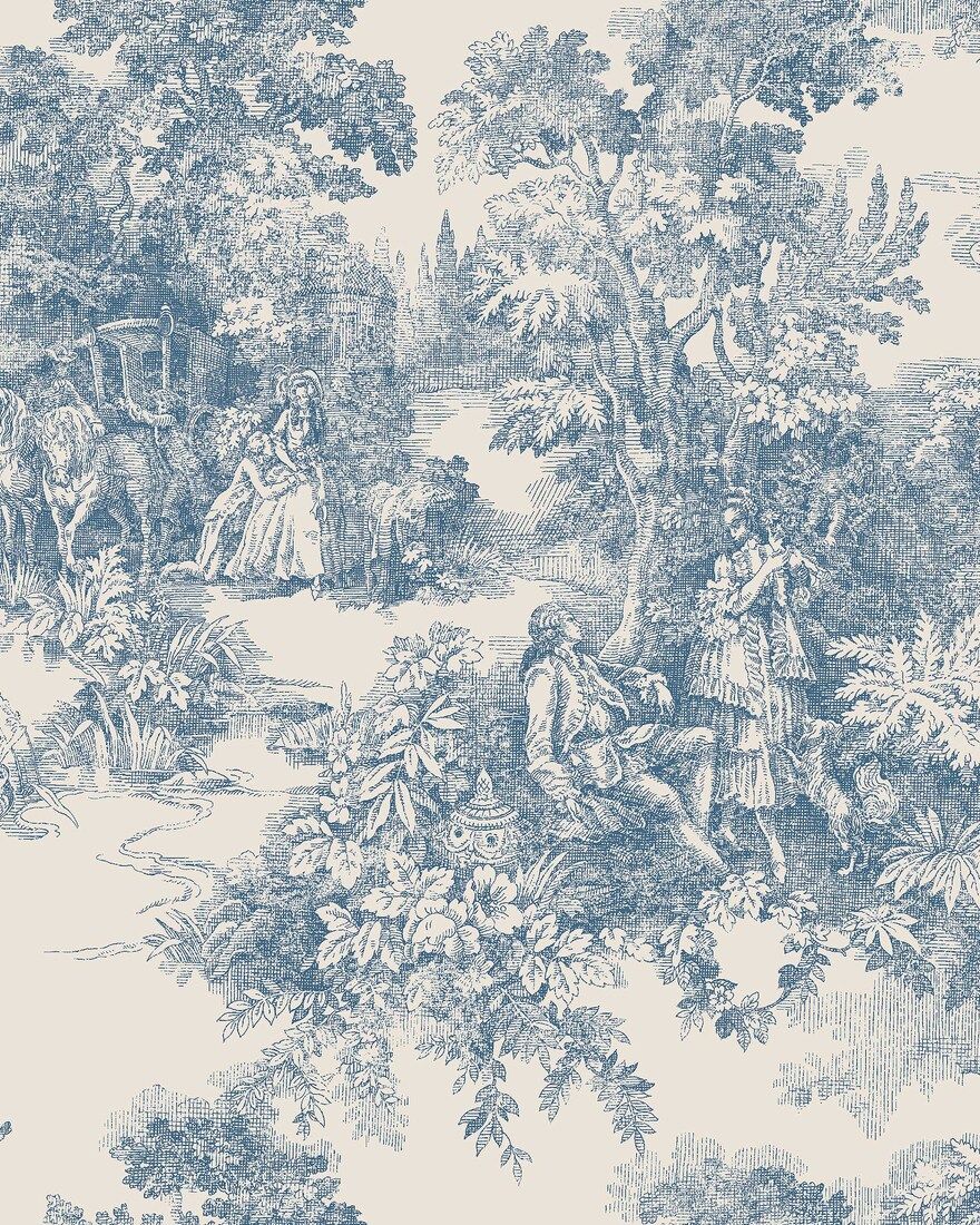 7767 Toile de Jouy Light Blue and Beige Adorn Wallpaper by Boråstapeter