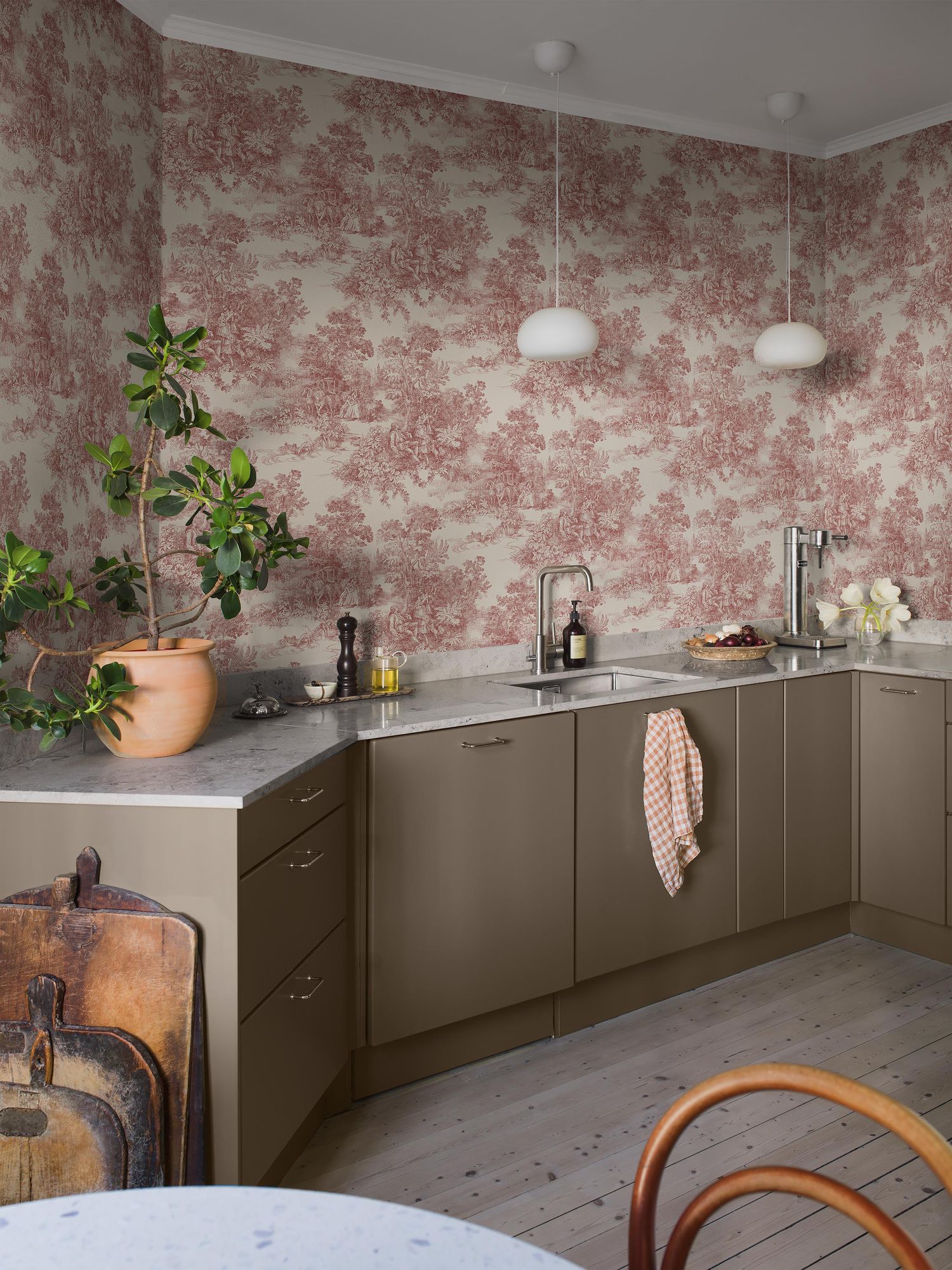 7768 Toile de Jouy Light Red and Beige Adorn Wallpaper by Boråstapeter