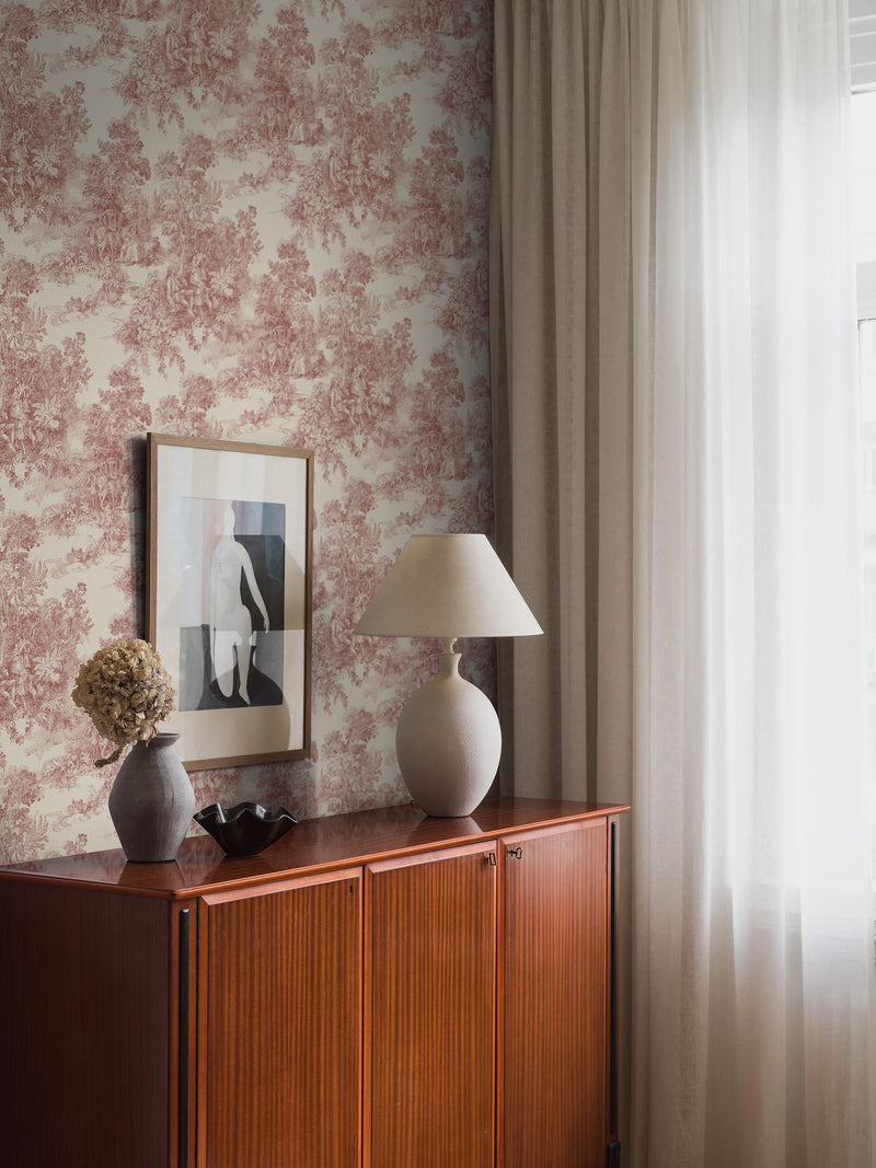 7768 Toile de Jouy Light Red and Beige Adorn Wallpaper by Boråstapeter