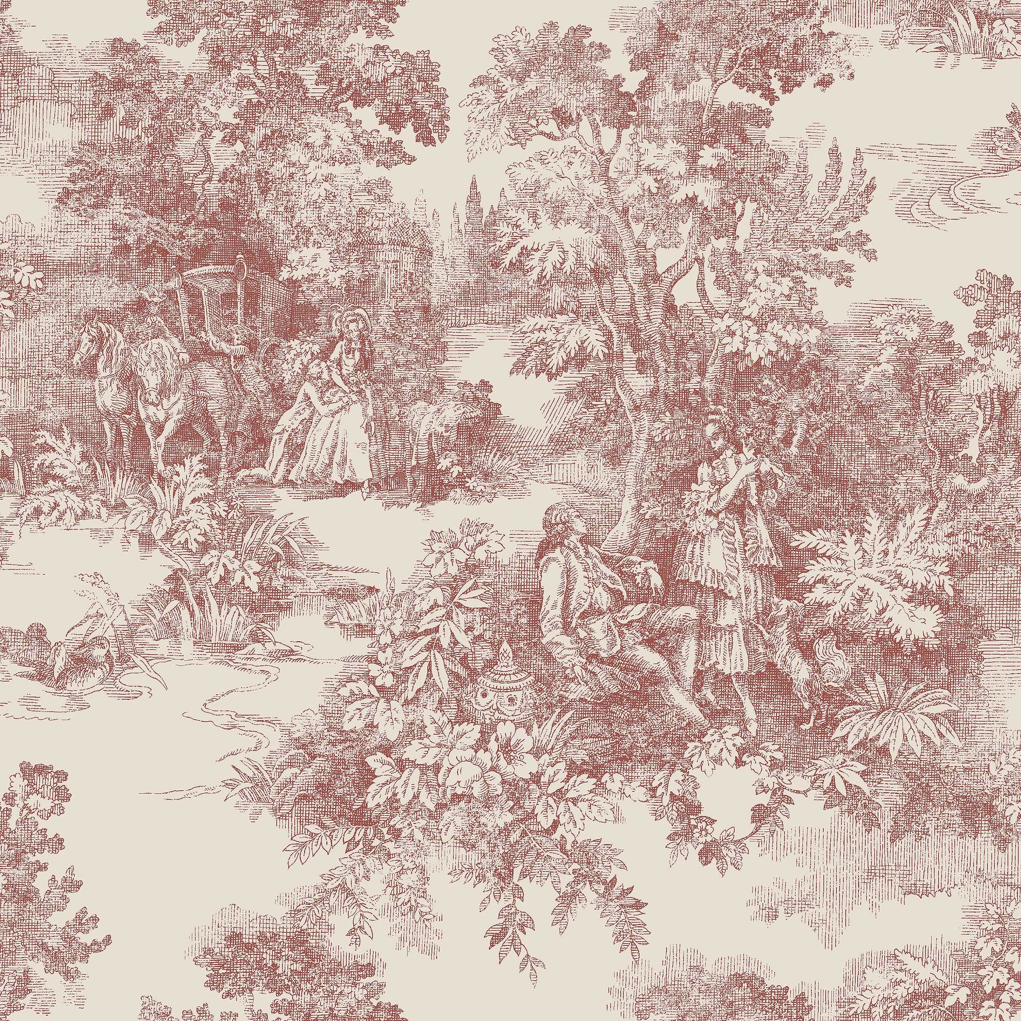7768 Toile de Jouy Light Red and Beige Adorn Wallpaper by Boråstapeter