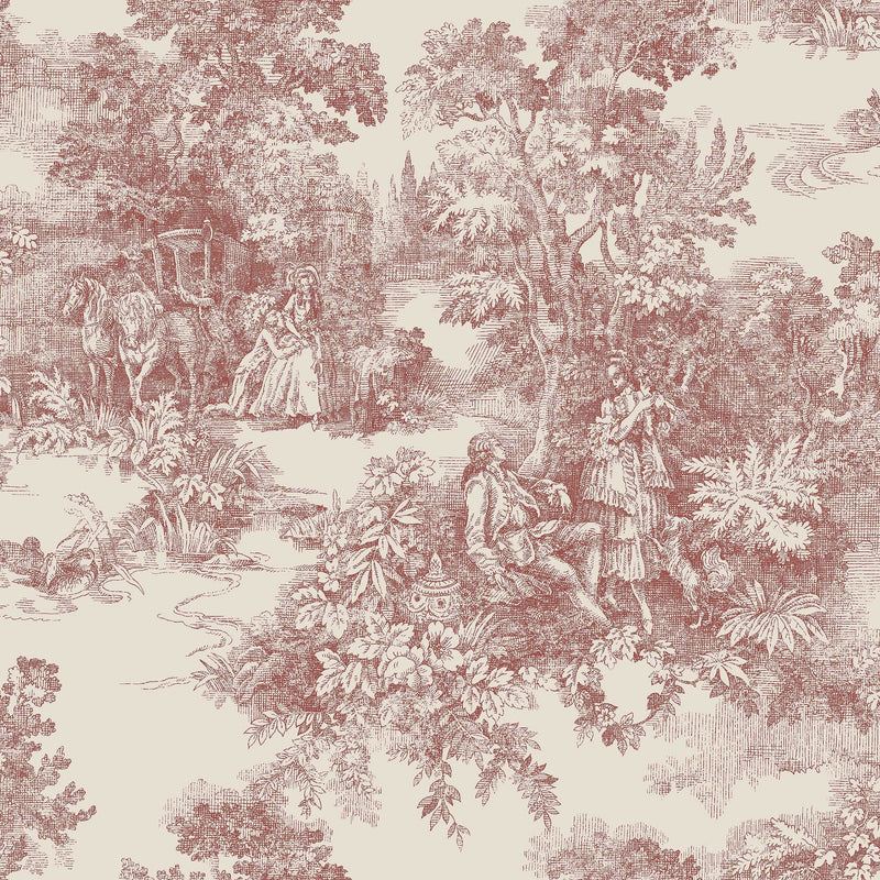 7768 Toile de Jouy Light Red and Beige Adorn Wallpaper by Boråstapeter