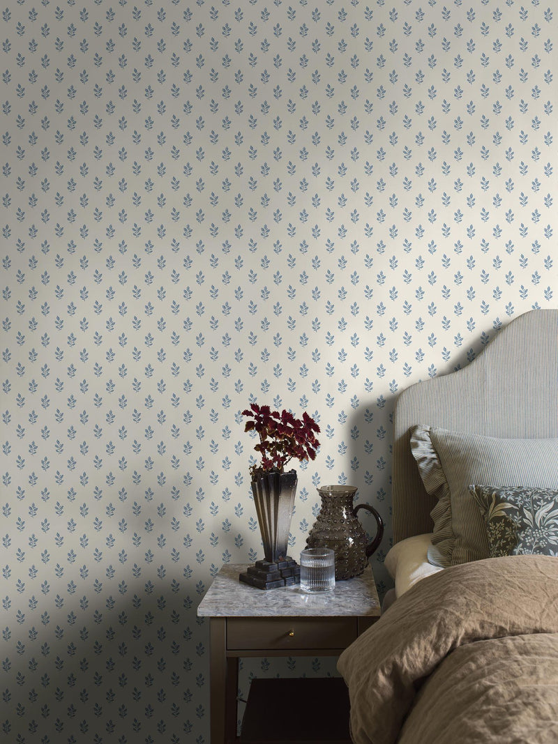 7775 Little Oak Light Blue and Beige Adorn Wallpaper by Boråstapeter