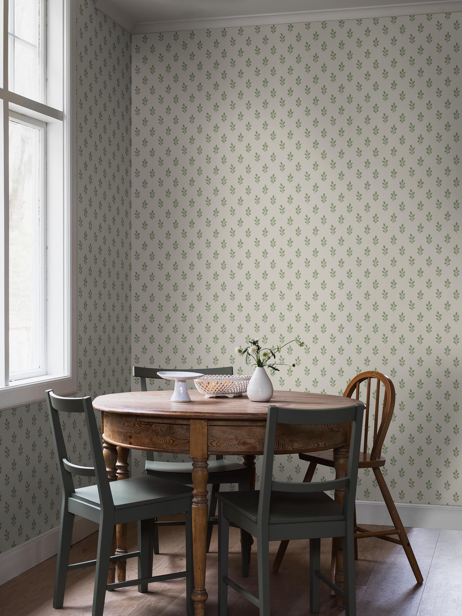 7776 Little Oak Light Green and Beige Adorn Wallpaper by Boråstapeter