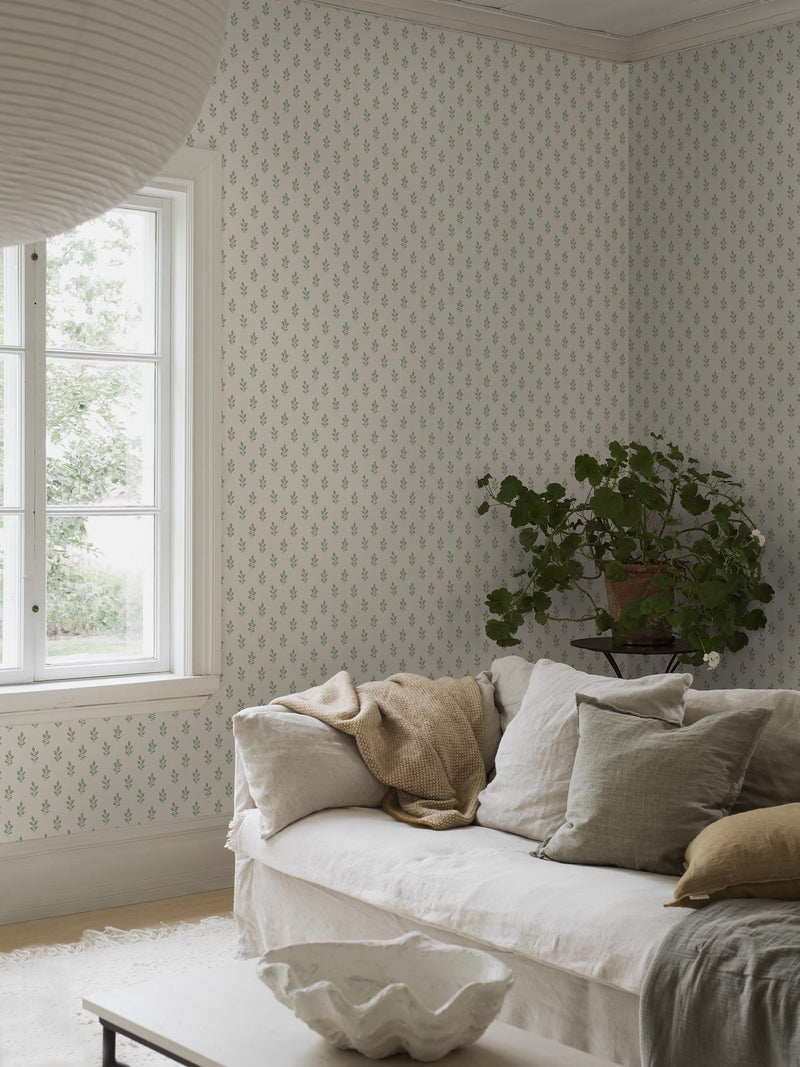7776 Little Oak Light Green and Beige Adorn Wallpaper by Boråstapeter