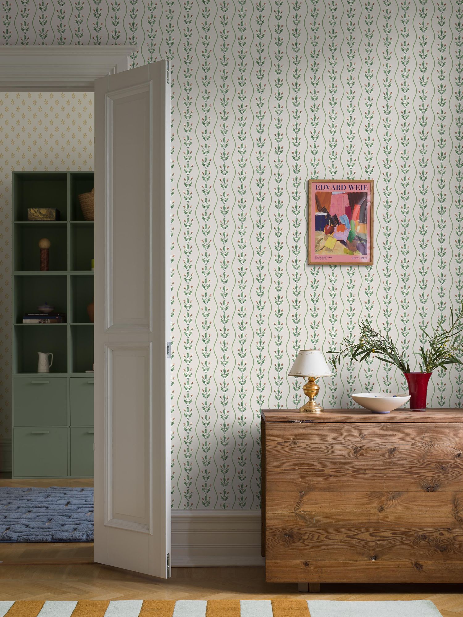 7778 Flower Buds Light Green and White Adorn Wallpaper by Boråstapeter