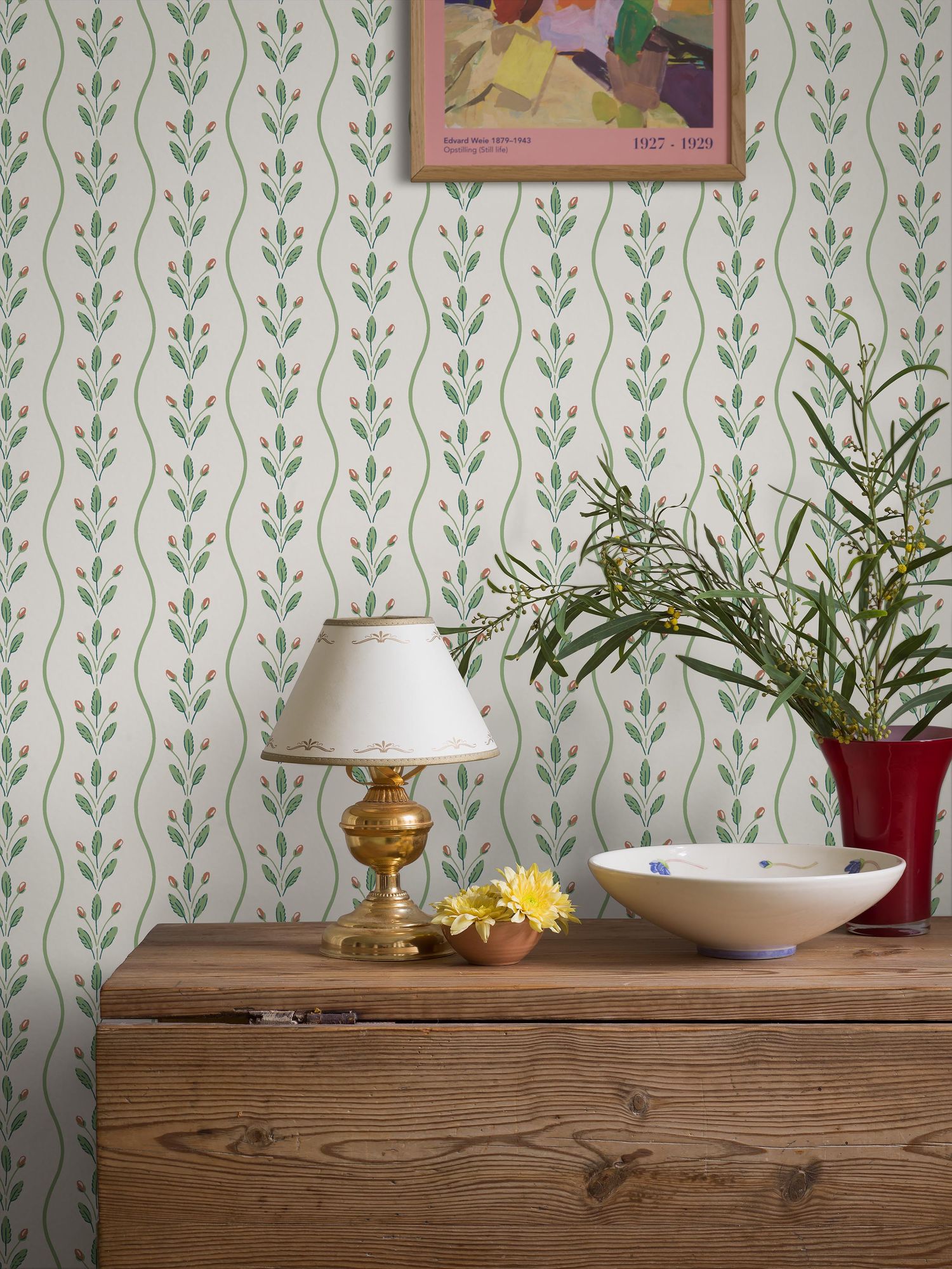 7778 Flower Buds Light Green and White Adorn Wallpaper by Boråstapeter