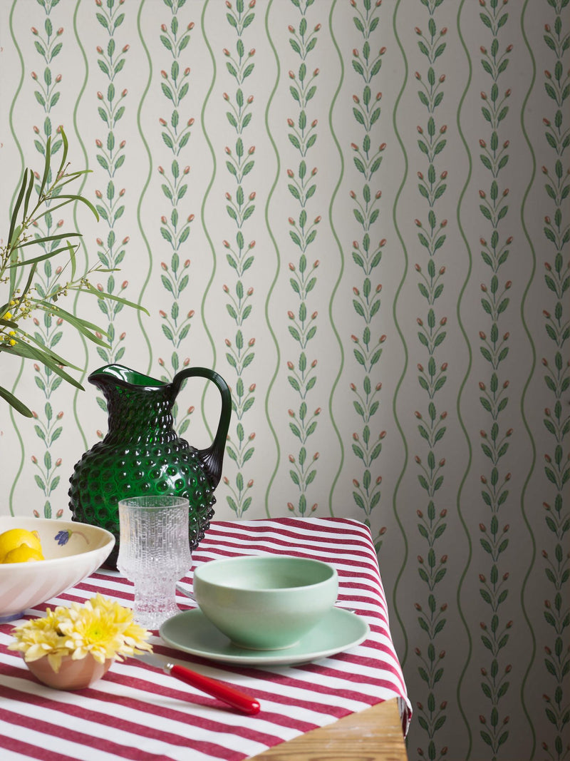 7778 Flower Buds Light Green and White Adorn Wallpaper by Boråstapeter