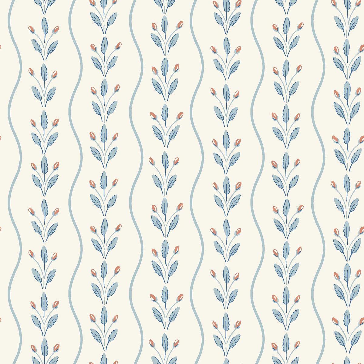 Flower Buds Light Blue and White Adorn Wallpaper by Boråstapeter