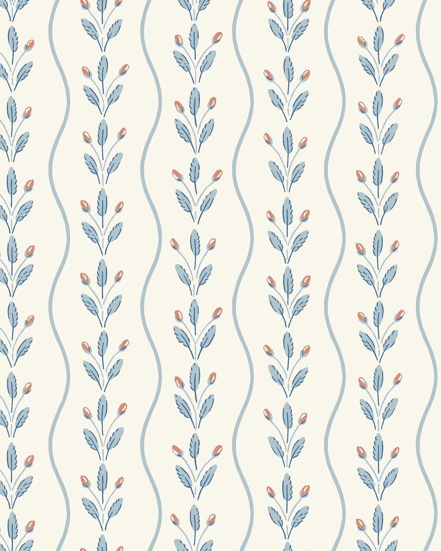 7779 Flower Buds Light Blue and White Adorn Wallpaper by Boråstapeter