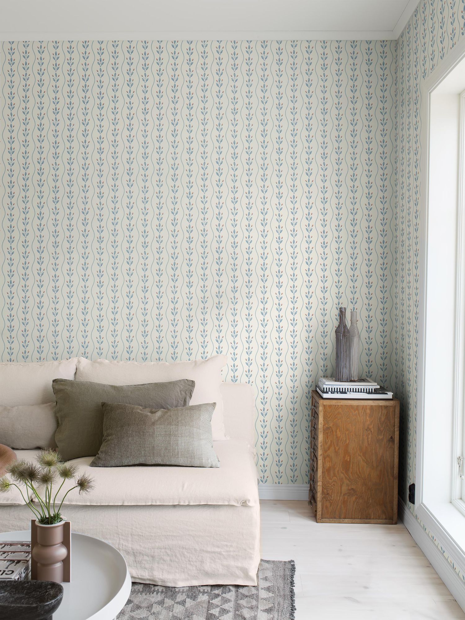7779 Flower Buds Light Blue and White Adorn Wallpaper by Boråstapeter