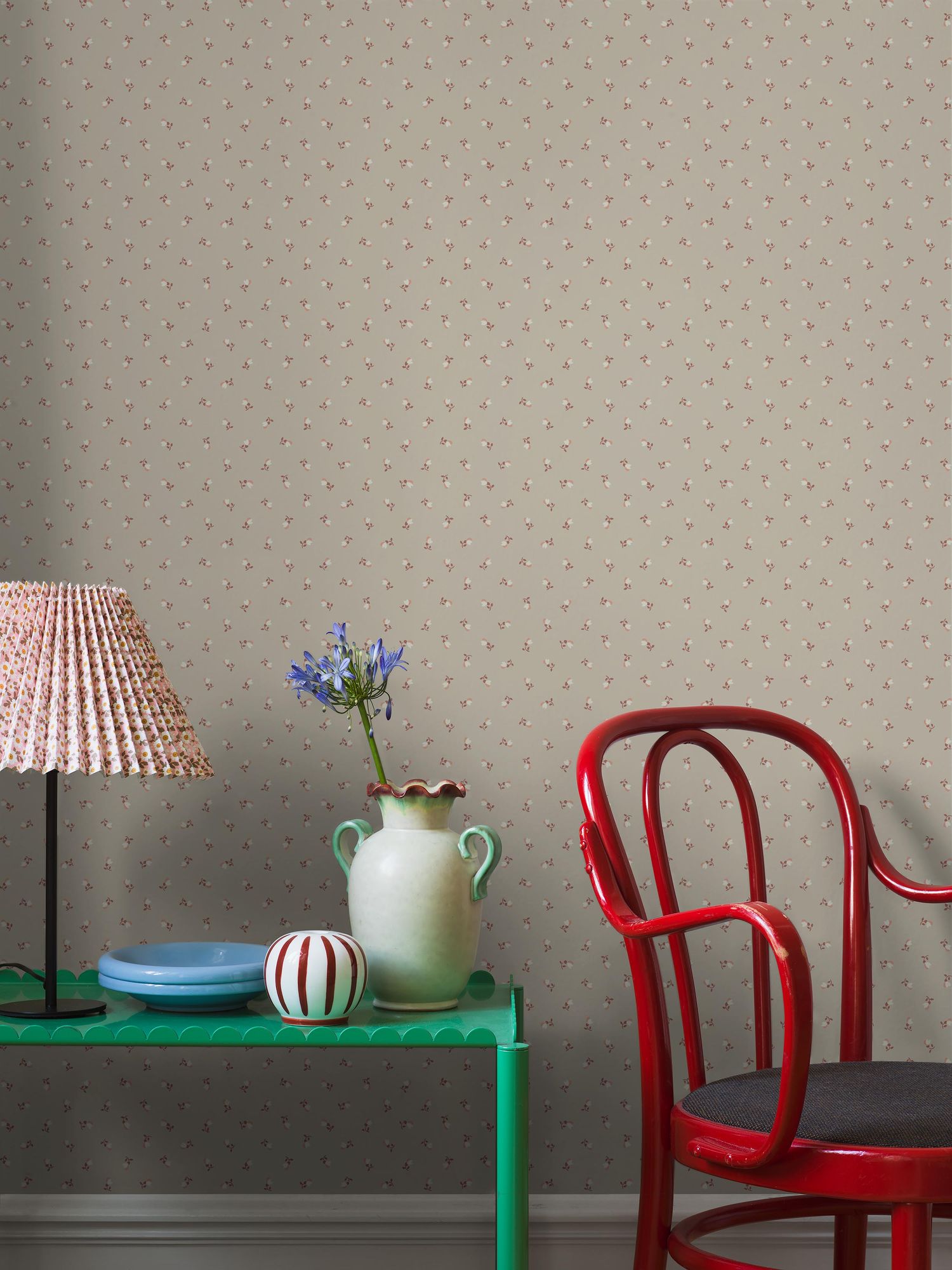 7780 Petite Chérie Light Beige and Red Adorn Wallpaper by Boråstapeter