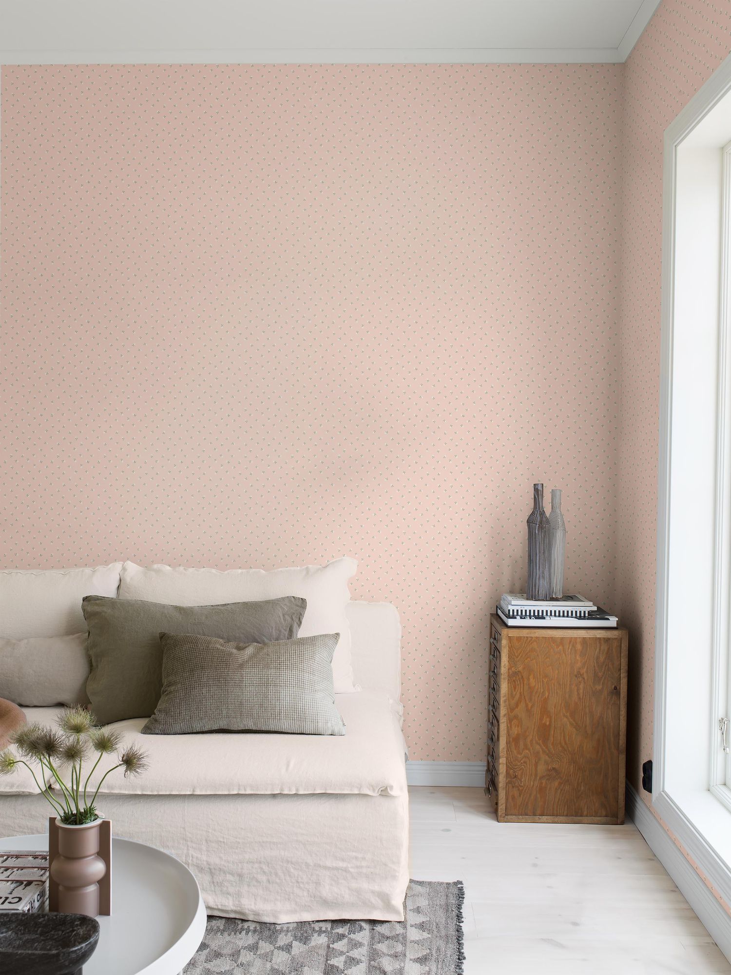 7781 Petite Chérie Light Pink and Green Adorn Wallpaper by Boråstapeter
