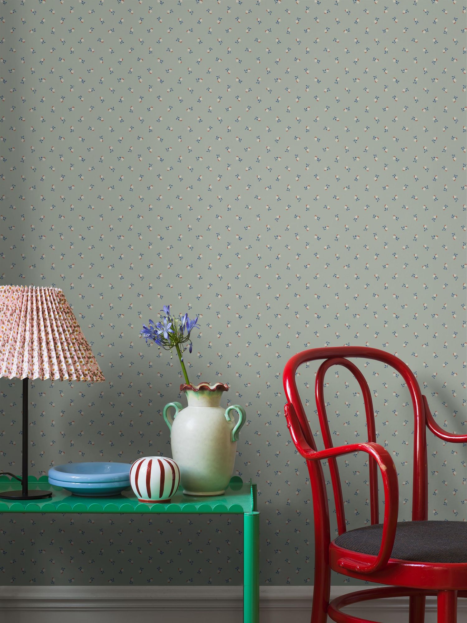 7782 Petite Chérie Light Green and Blue Adorn Wallpaper by Boråstapeter