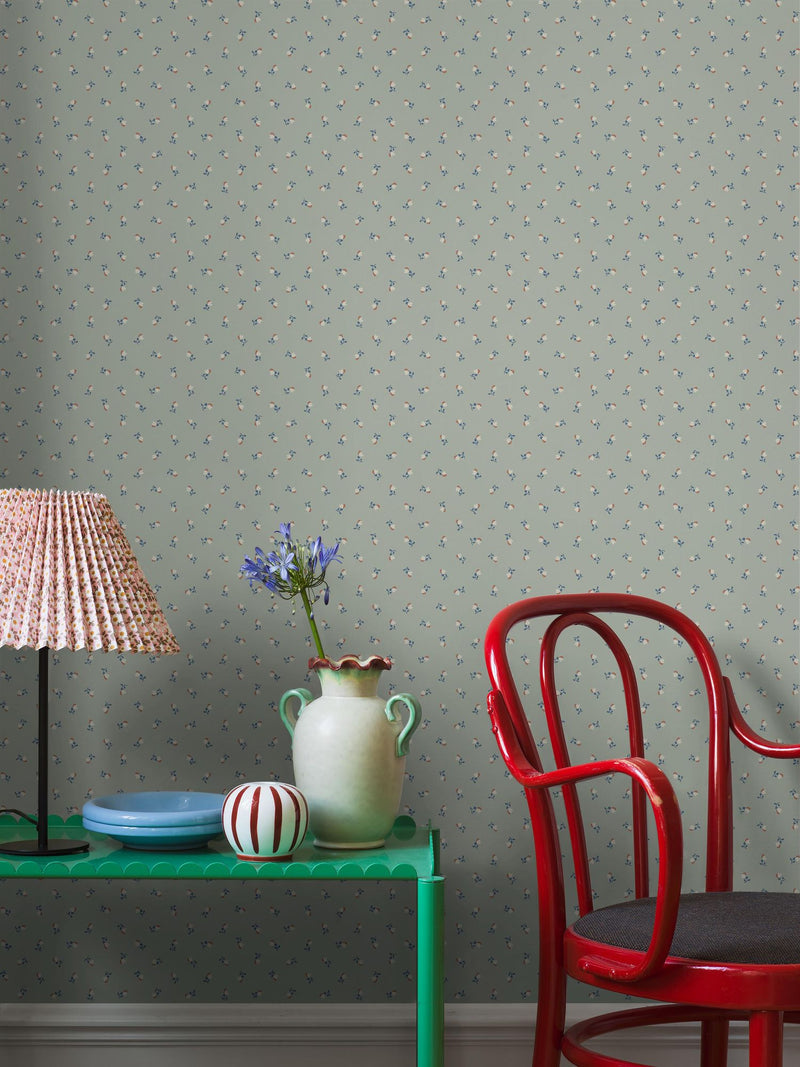 7782 Petite Chérie Light Green and Blue Adorn Wallpaper by Boråstapeter