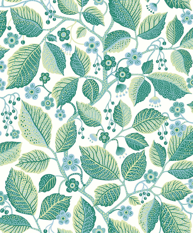 7784 Elm Tree Light Green and Blue Adorn Wallpaper by Boråstapeter