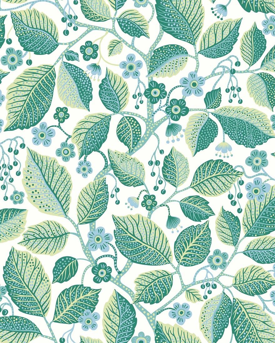 7784 Elm Tree Light Green and Blue Adorn Wallpaper by Boråstapeter