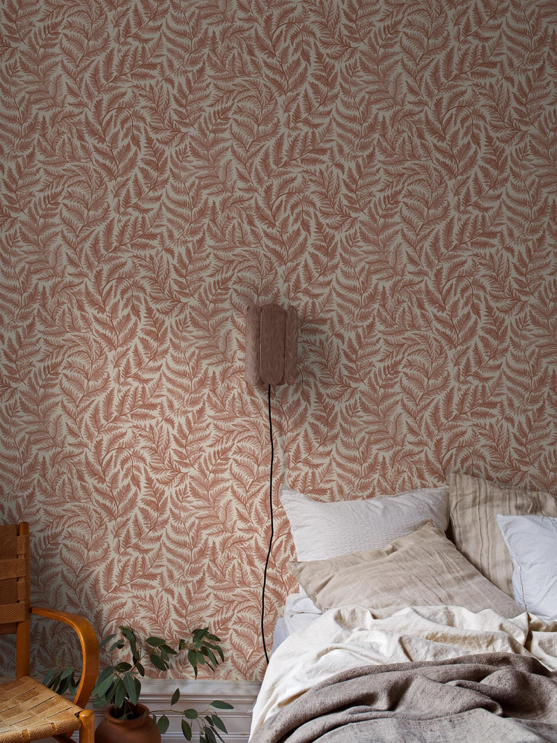 7791 Ferns Light Red and Beige Adorn Wallpaper by Boråstapeter