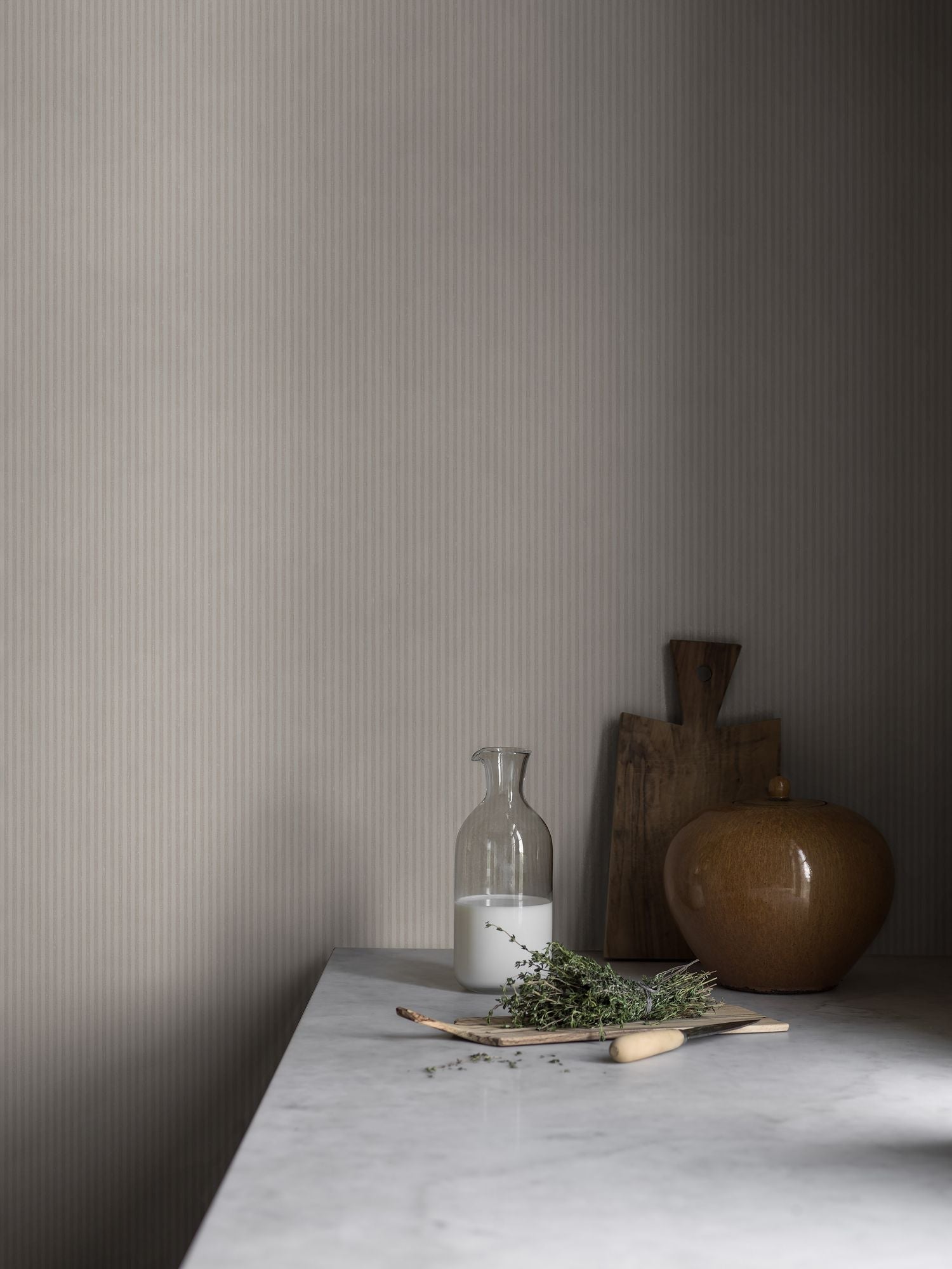 7861 Polka Stripe Light Grey and White Linen Wallpaper by Boråstapeter