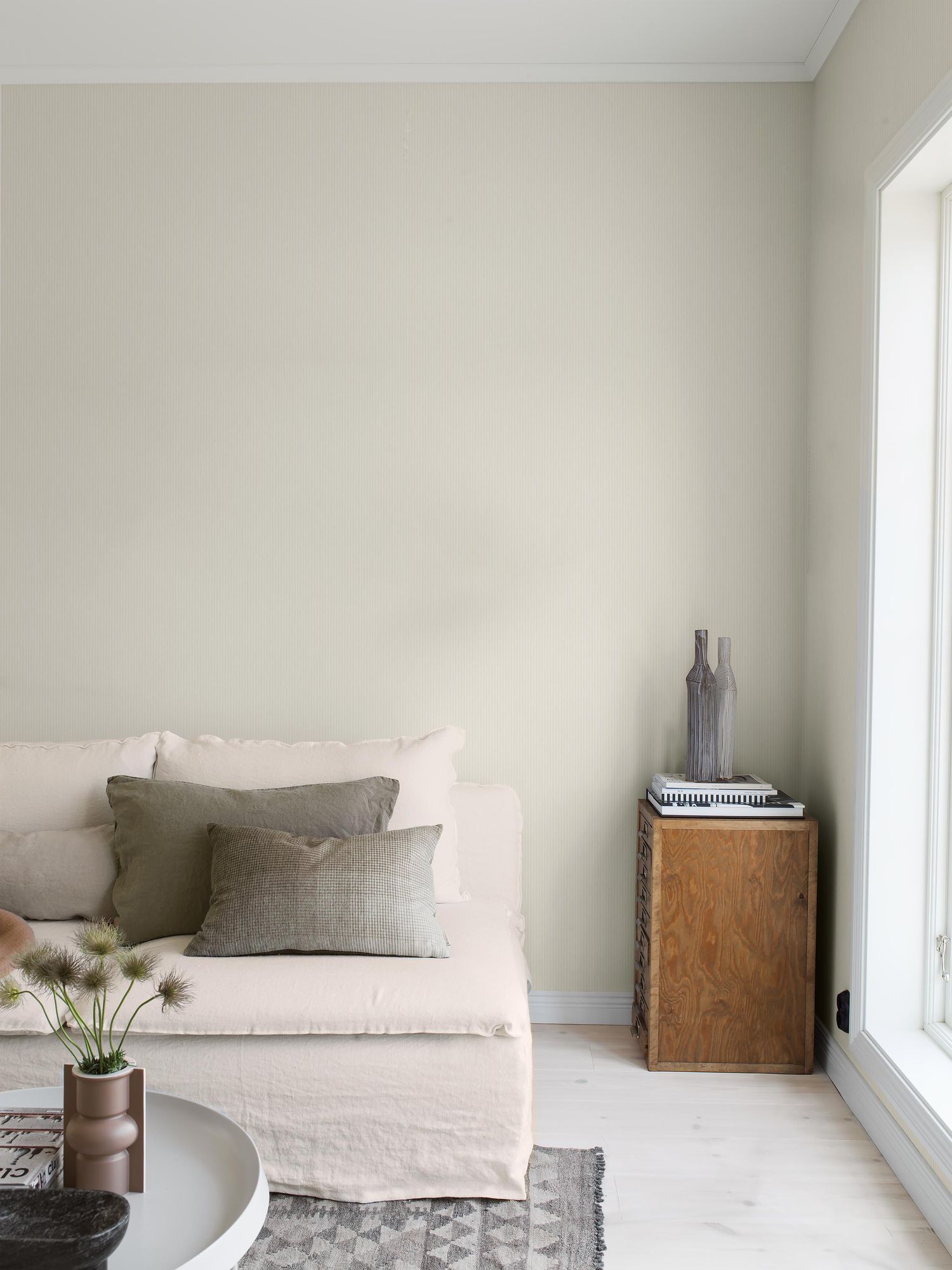 7862 Polka Stripe Light Beige and White Linen Wallpaper by Boråstapeter
