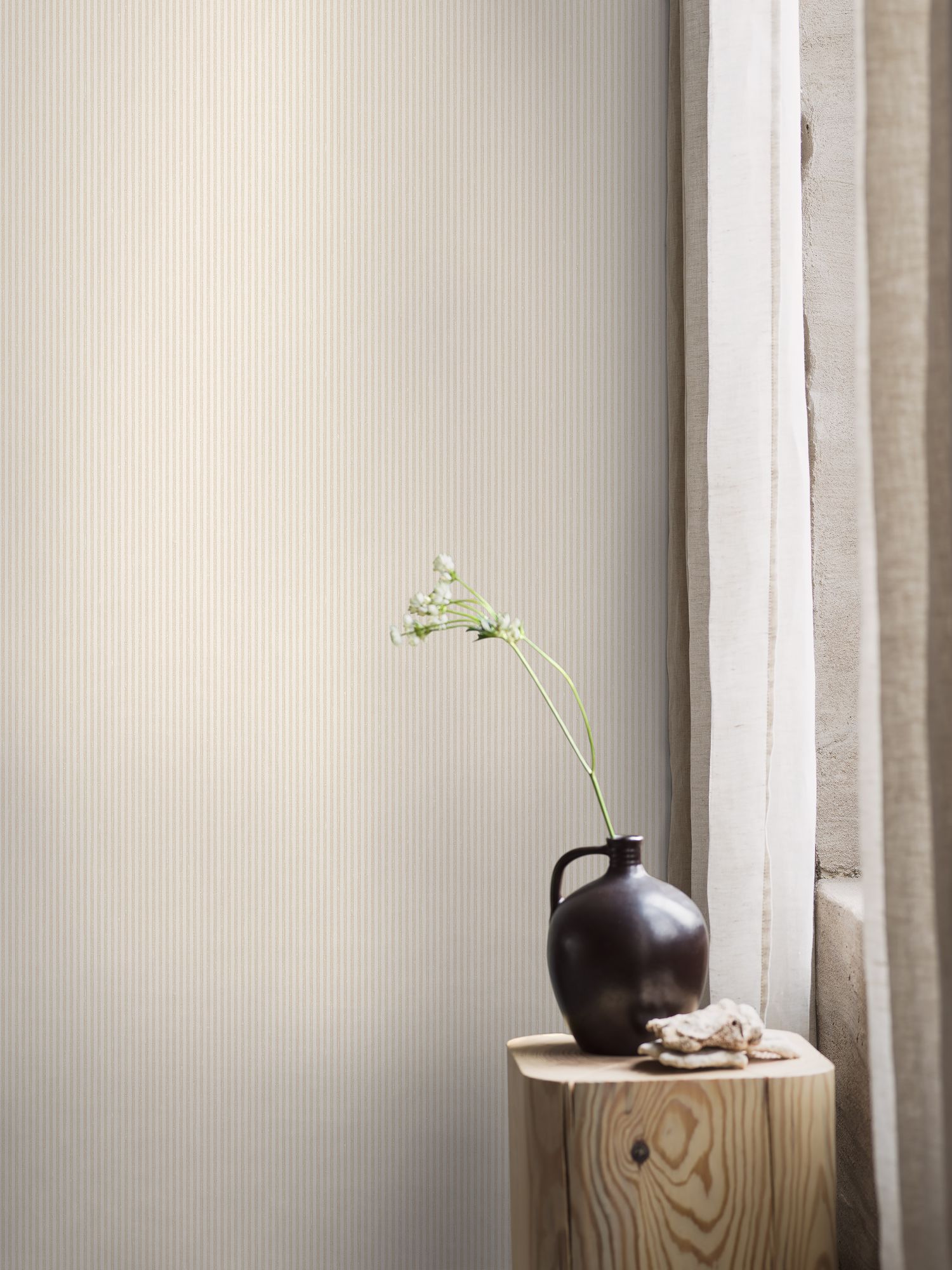 7862 Polka Stripe Light Beige and White Linen Wallpaper by Boråstapeter