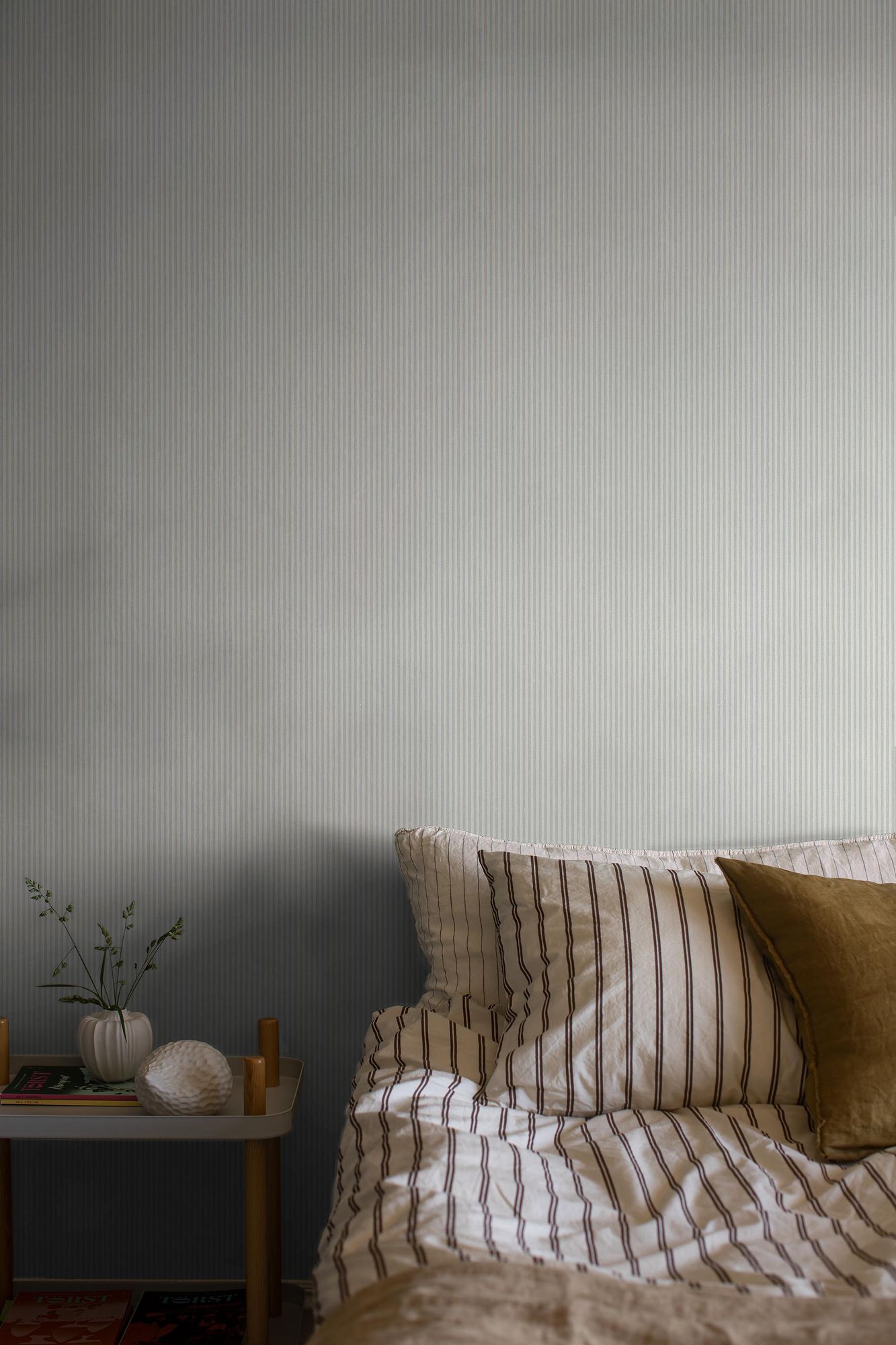 7863 Polka Stripe Light Blue and Beige Linen Wallpaper by Boråstapeter