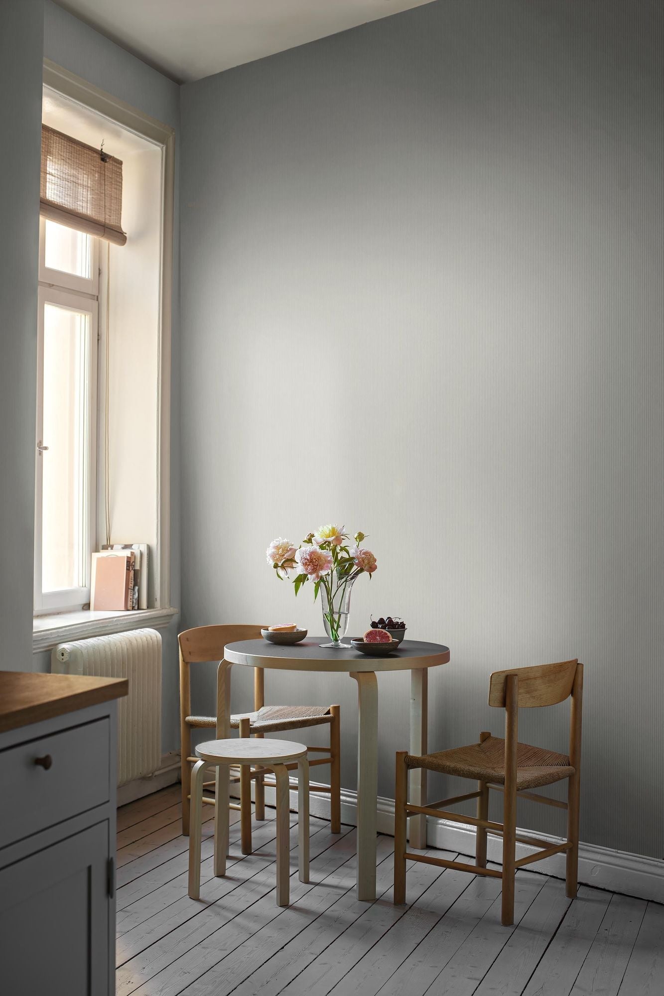 7863 Polka Stripe Light Blue and Beige Linen Wallpaper by Boråstapeter