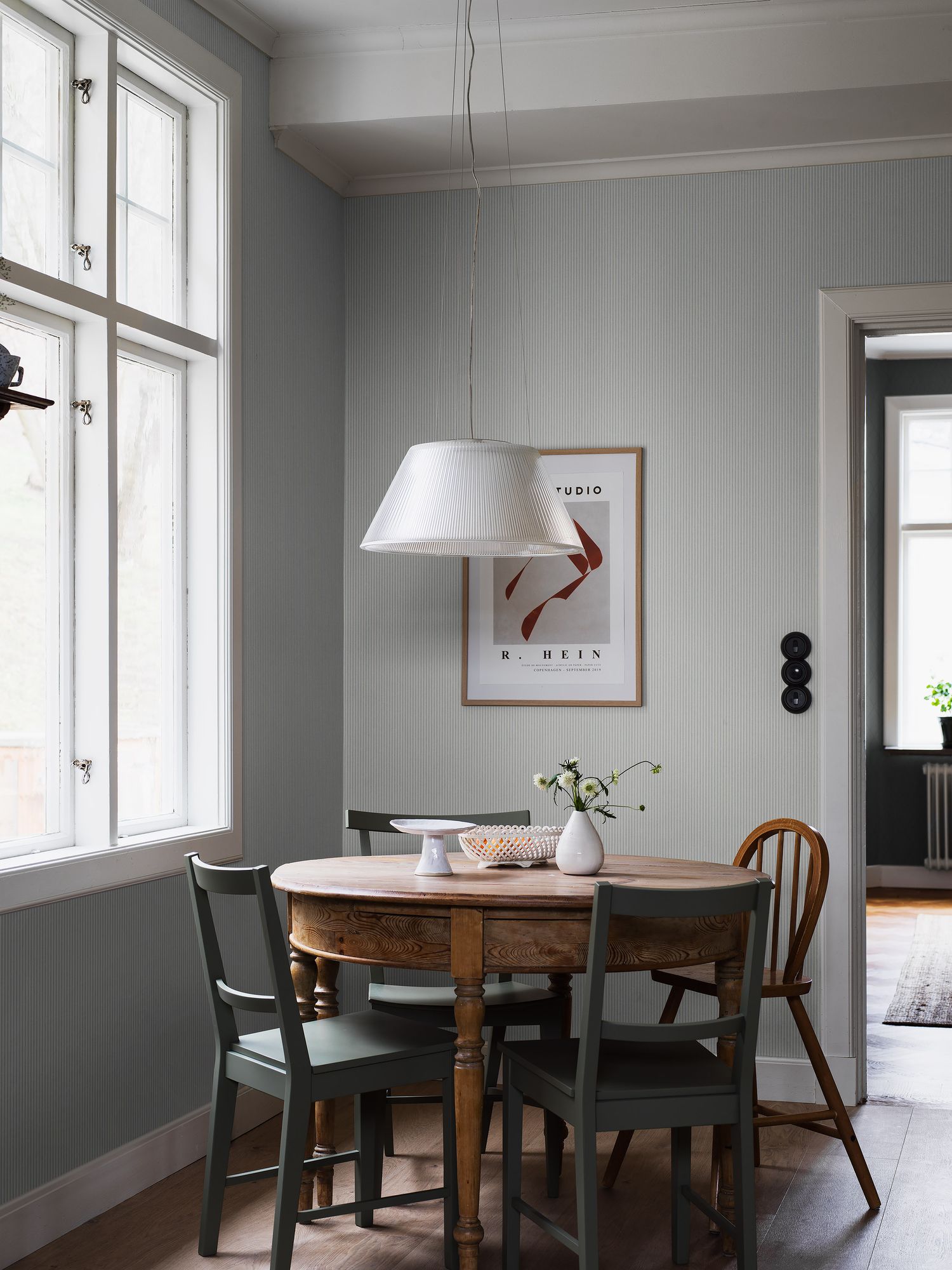 7863 Polka Stripe Light Blue and Beige Linen Wallpaper by Boråstapeter