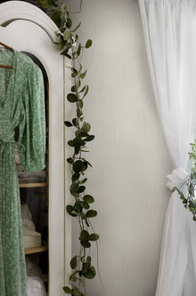 7864 Polka Stripe Light Green and White Linen Wallpaper by Boråstapeter