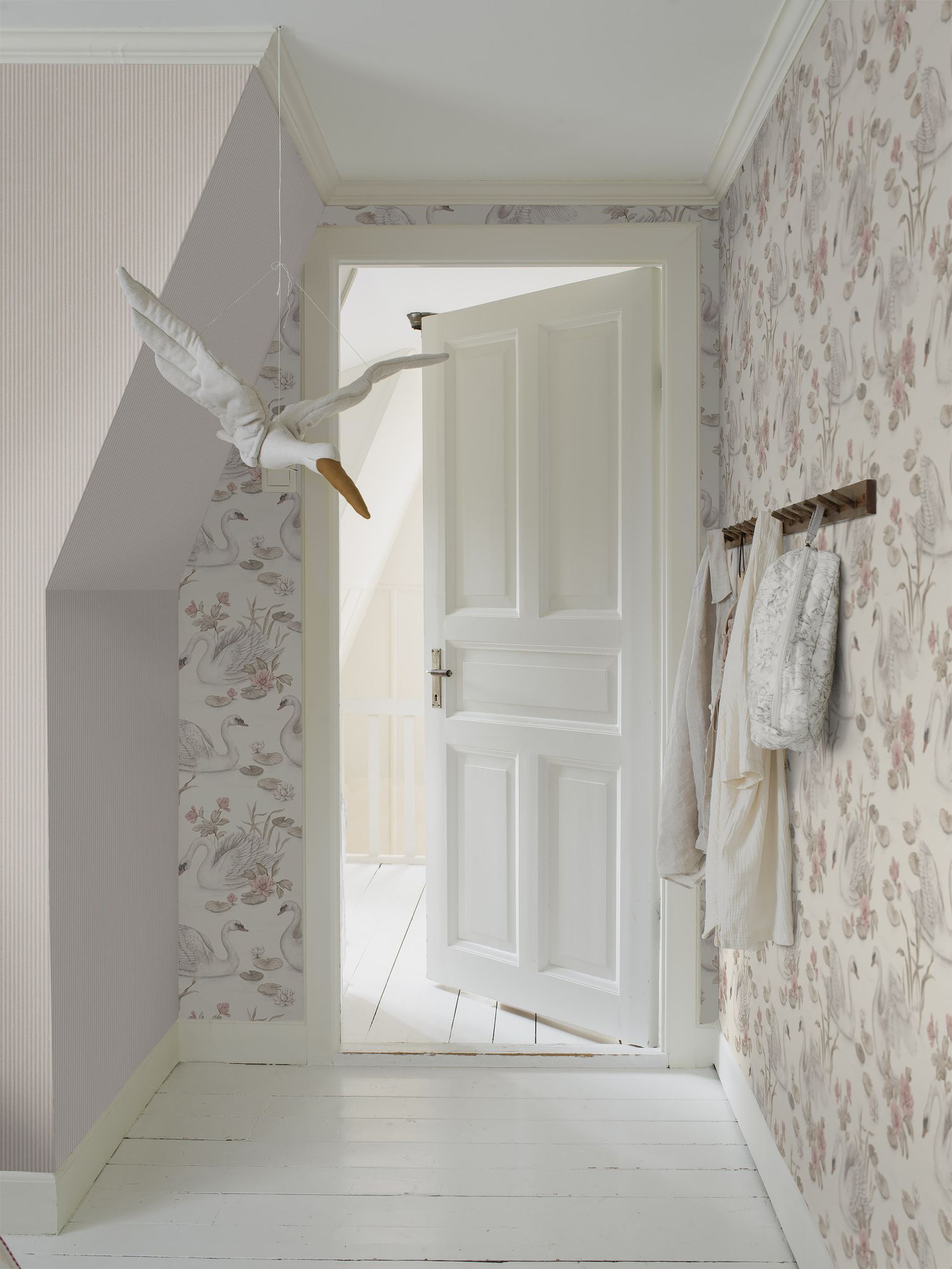 7865 Polka Stripe Light Pink and White Linen Wallpaper by Boråstapeter
