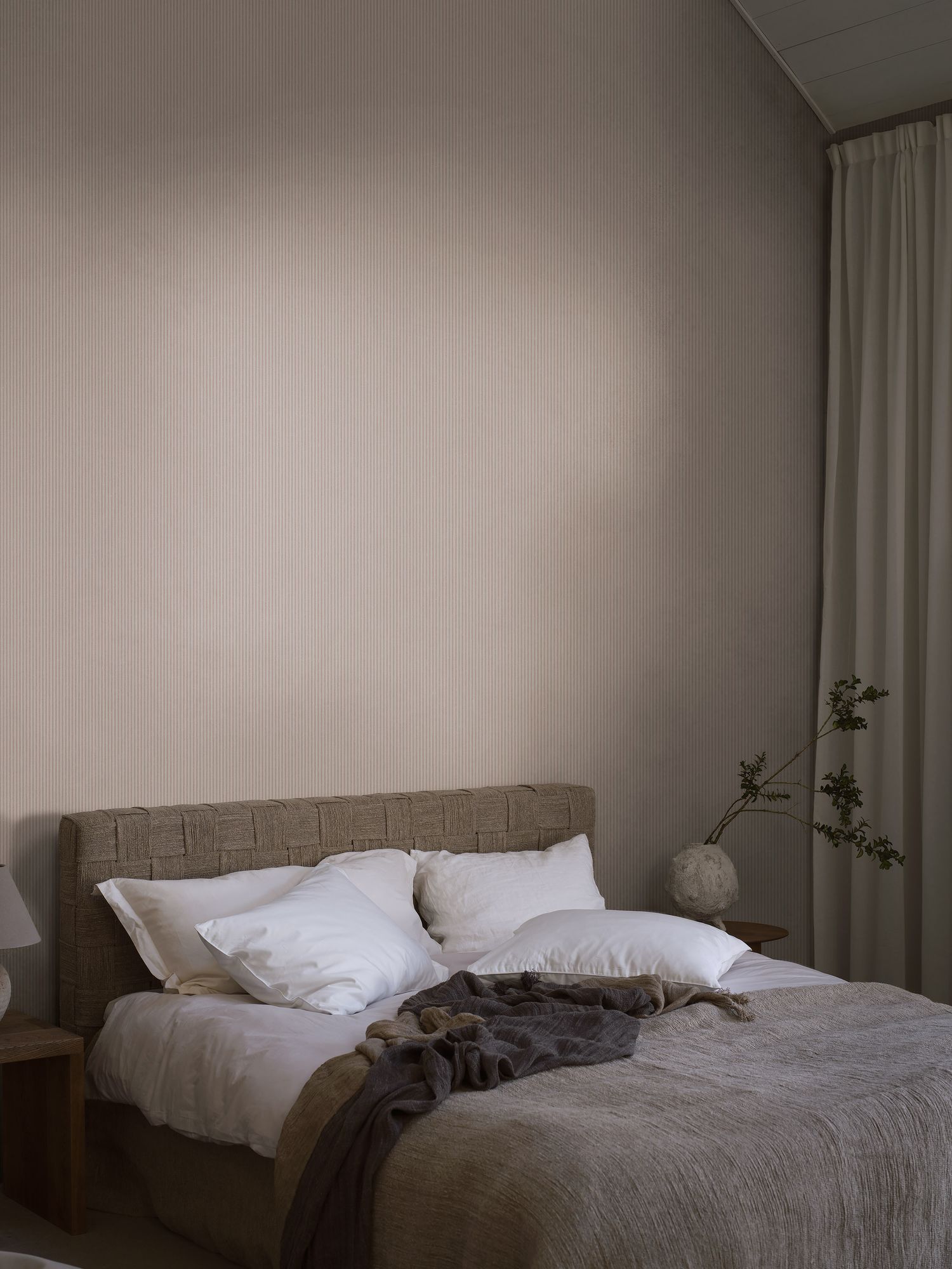 7865 Polka Stripe Light Pink and White Linen Wallpaper by Boråstapeter