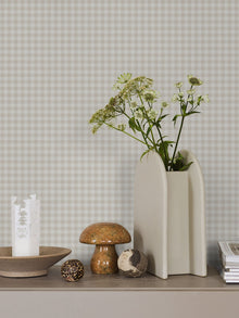 7866 Picnic Check Light Grey and White Linen Wallpaper by Boråstapeter