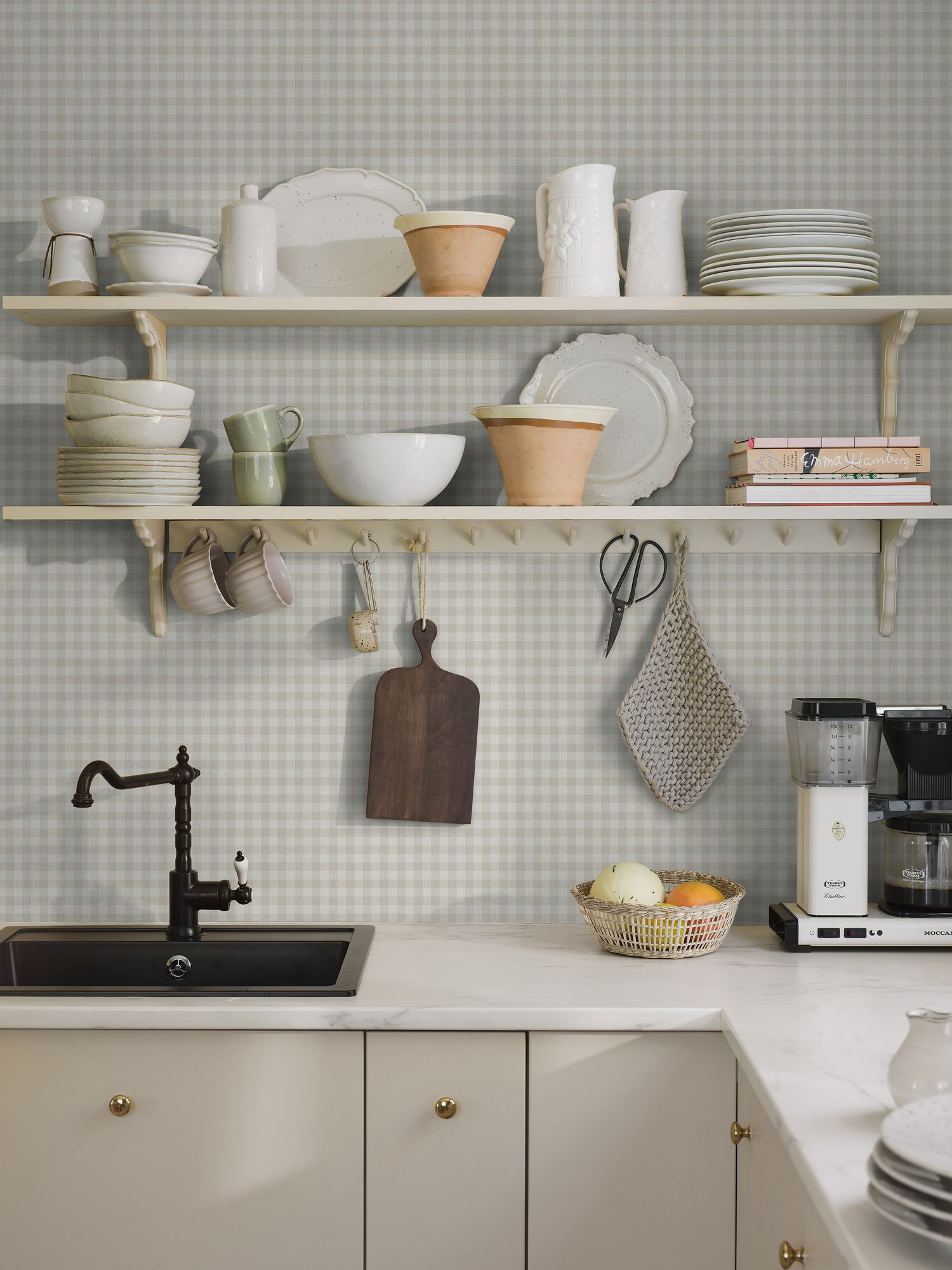 7866 Picnic Check Light Grey and White Linen Wallpaper by Boråstapeter
