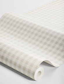 7866 Picnic Check Light Grey and White Linen Wallpaper by Boråstapeter
