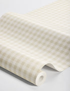 7867 Picnic Check Light Beige and White Linen Wallpaper by Boråstapeter