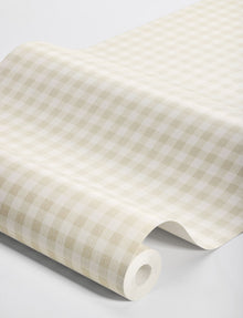 7867 Picnic Check Light Beige and White Linen Wallpaper by Boråstapeter