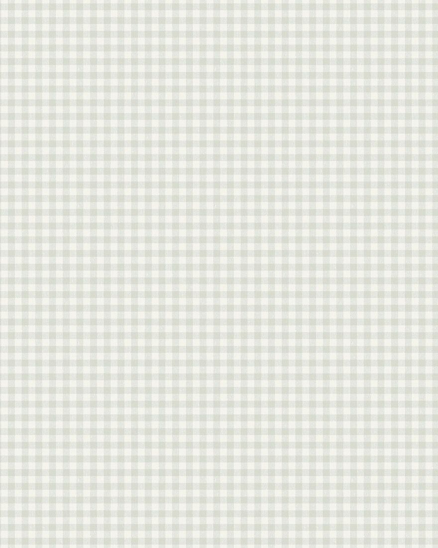7869 Picnic Check Light Green and White Linen Wallpaper by Boråstapeter