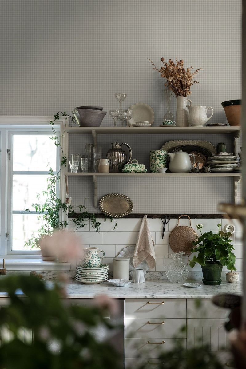 7869 Picnic Check Light Green and White Linen Wallpaper by Boråstapeter