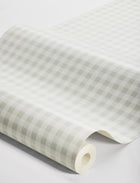 7869 Picnic Check Light Green and White Linen Wallpaper by Boråstapeter