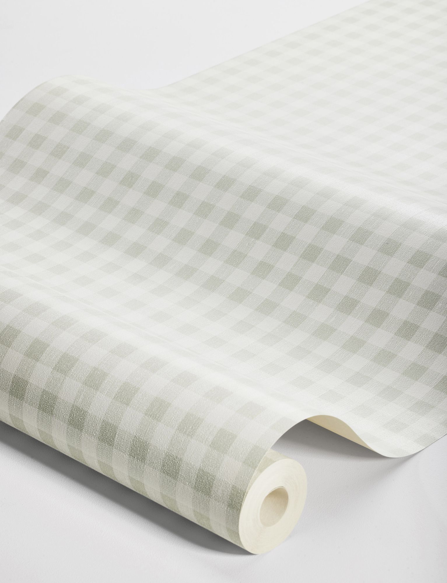 7869 Picnic Check Light Green and White Linen Wallpaper by Boråstapeter