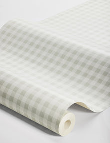 7869 Picnic Check Light Green and White Linen Wallpaper by Boråstapeter