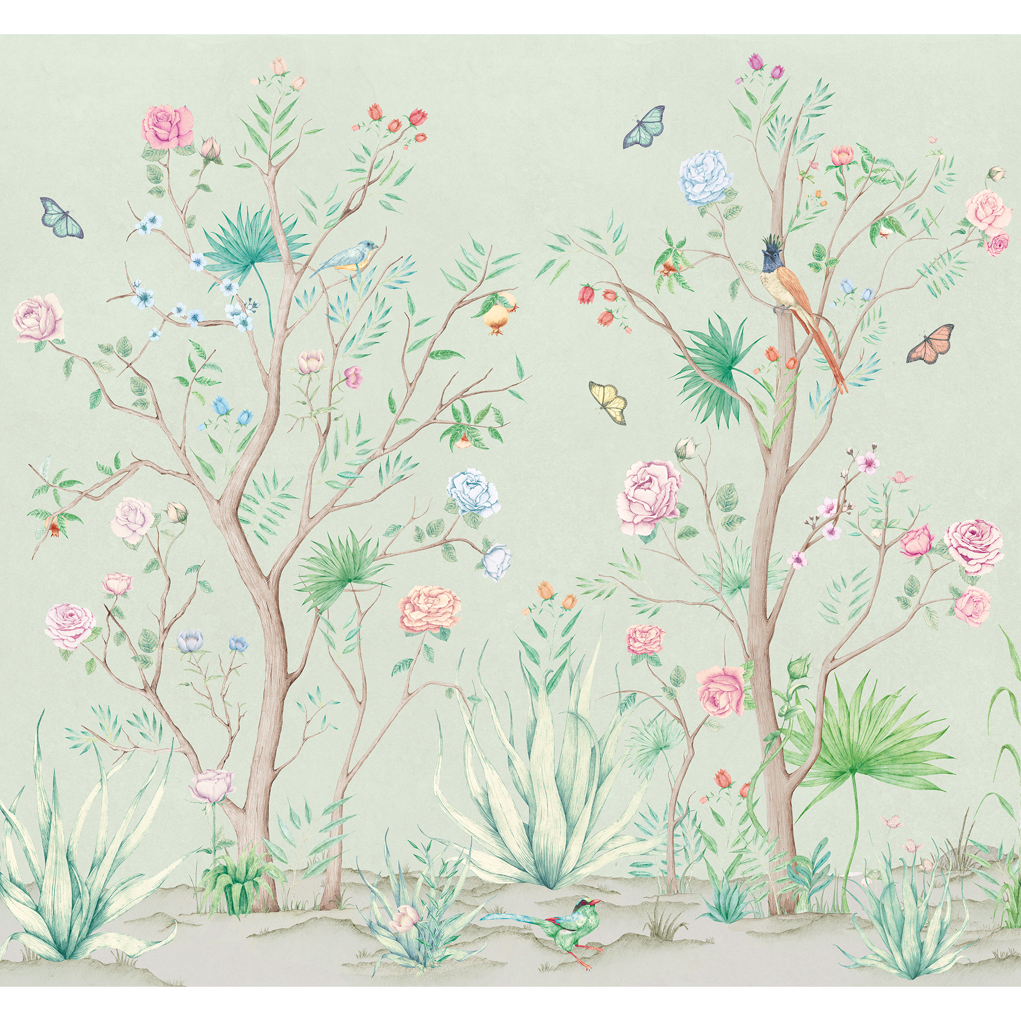 Peonies Aloe Random Chinoiseries II Mural by Coordonné (300x280cm)