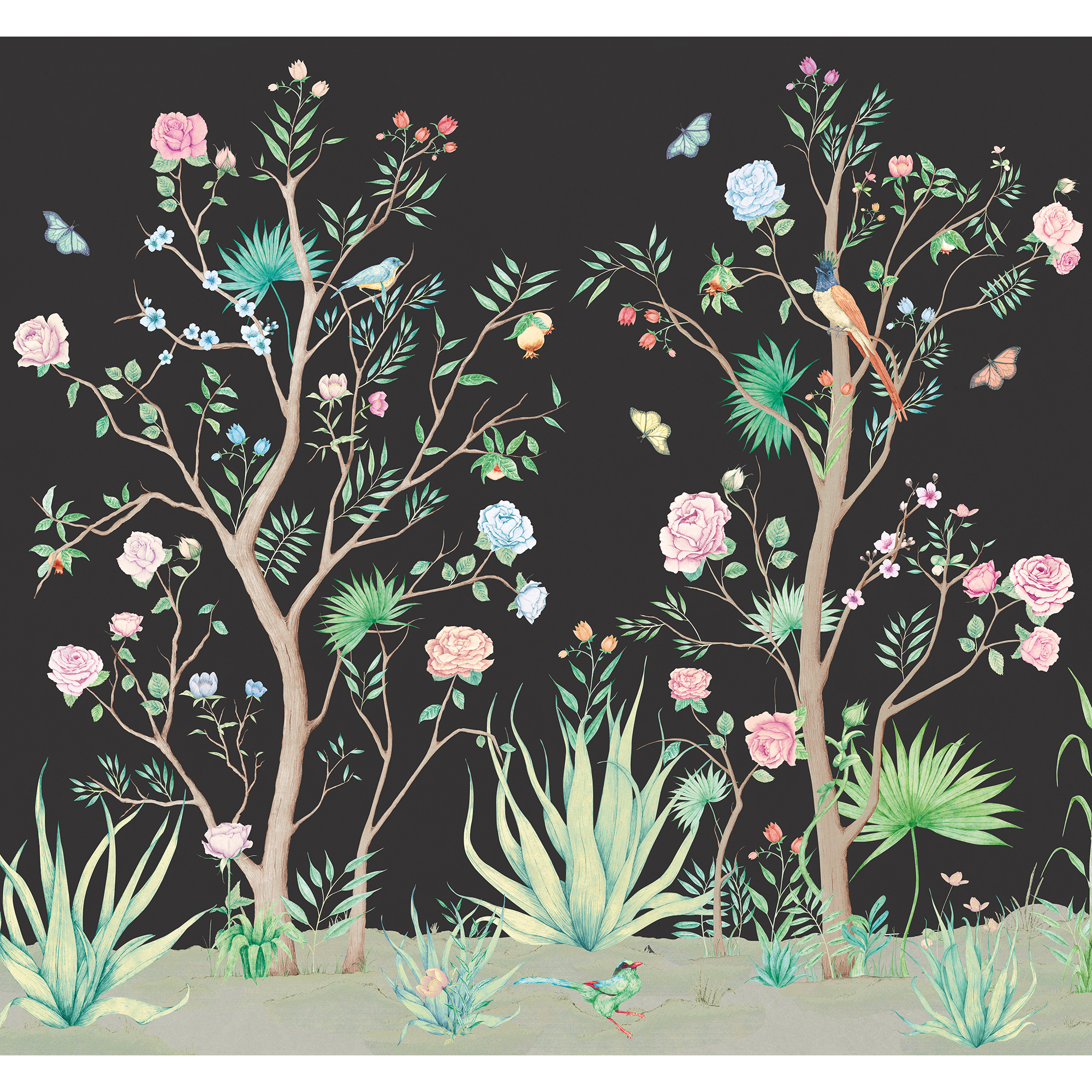 Peonies Coal Random Chinoiseries II Mural by Coordonné (300x280cm)