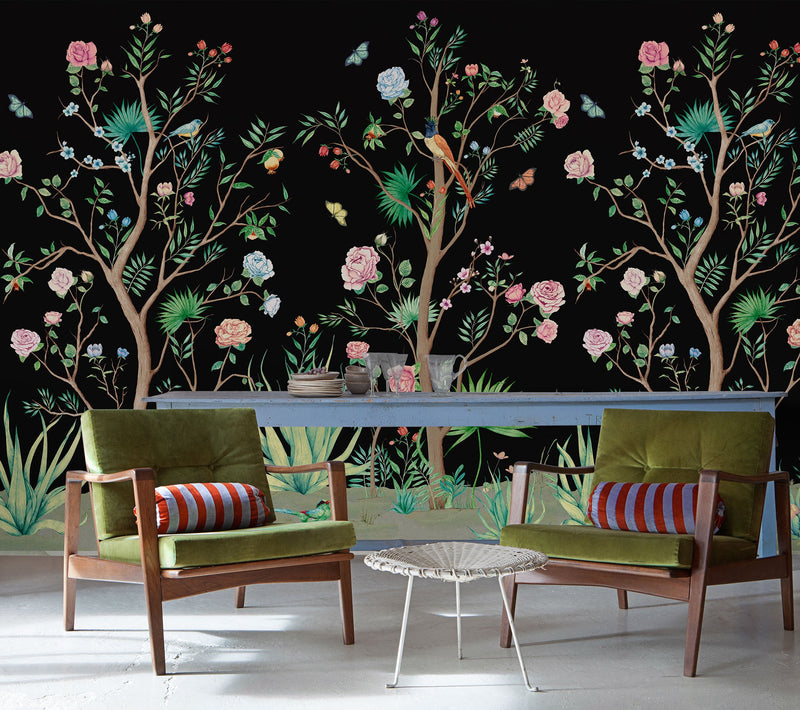 Peonies Coal Random Chinoiseries II Mural by Coordonné (300x280cm)