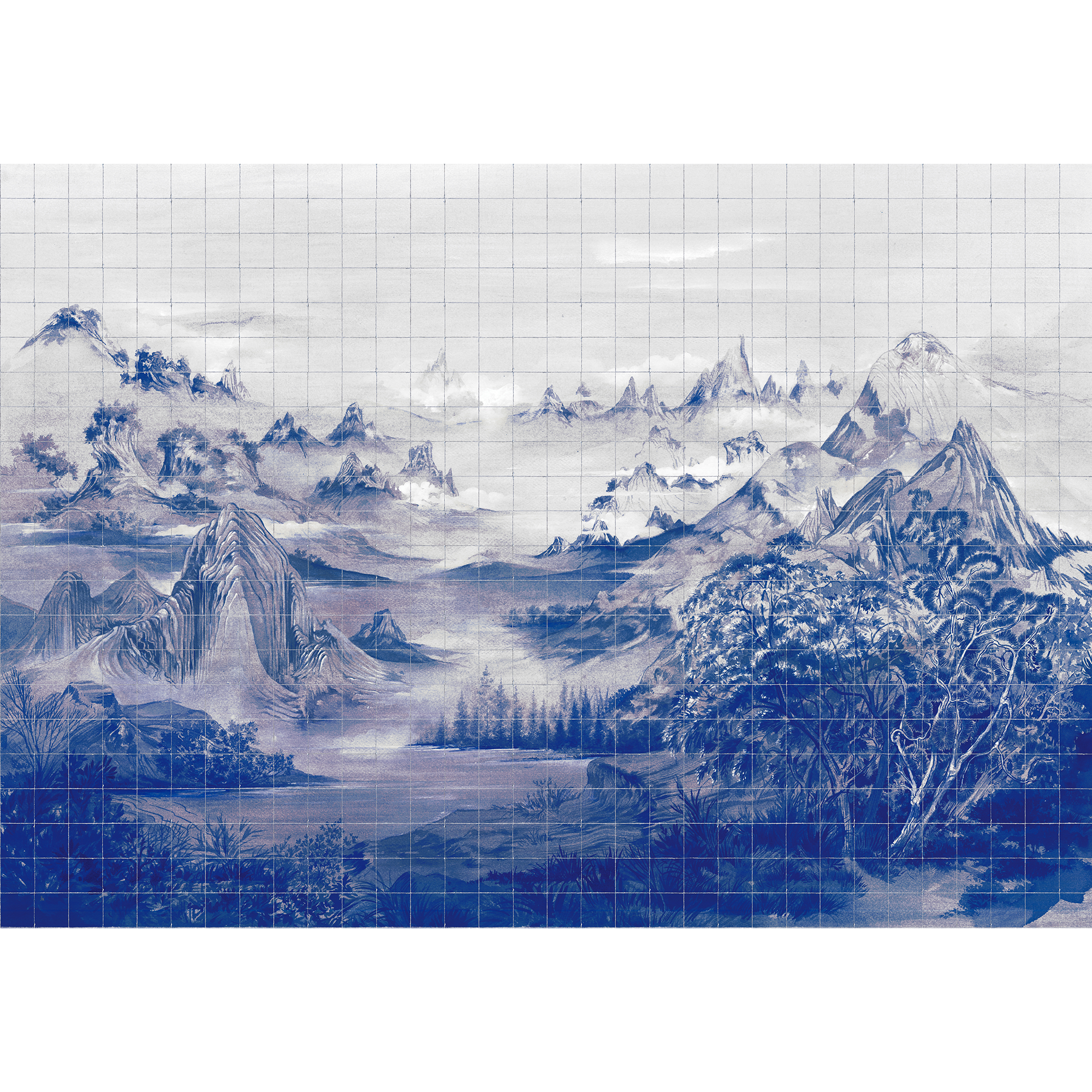 Kami Blue Spirulina Random Chinoiseries II Mural by Coordonné (400x280cm)