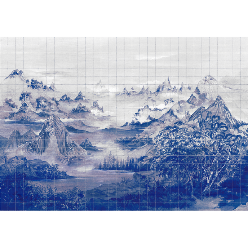 Kami Blue Spirulina Random Chinoiseries II Mural by Coordonné (400x280cm)