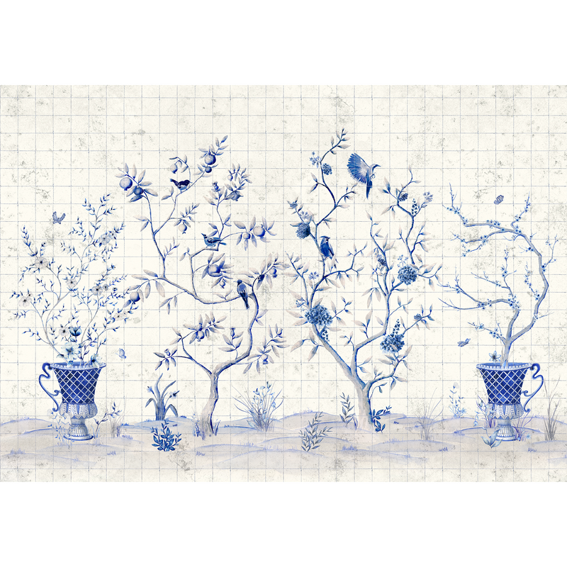 Meihua Blue Spirulina Random Chinoiseries II Mural by Coordonné (400x280cm)