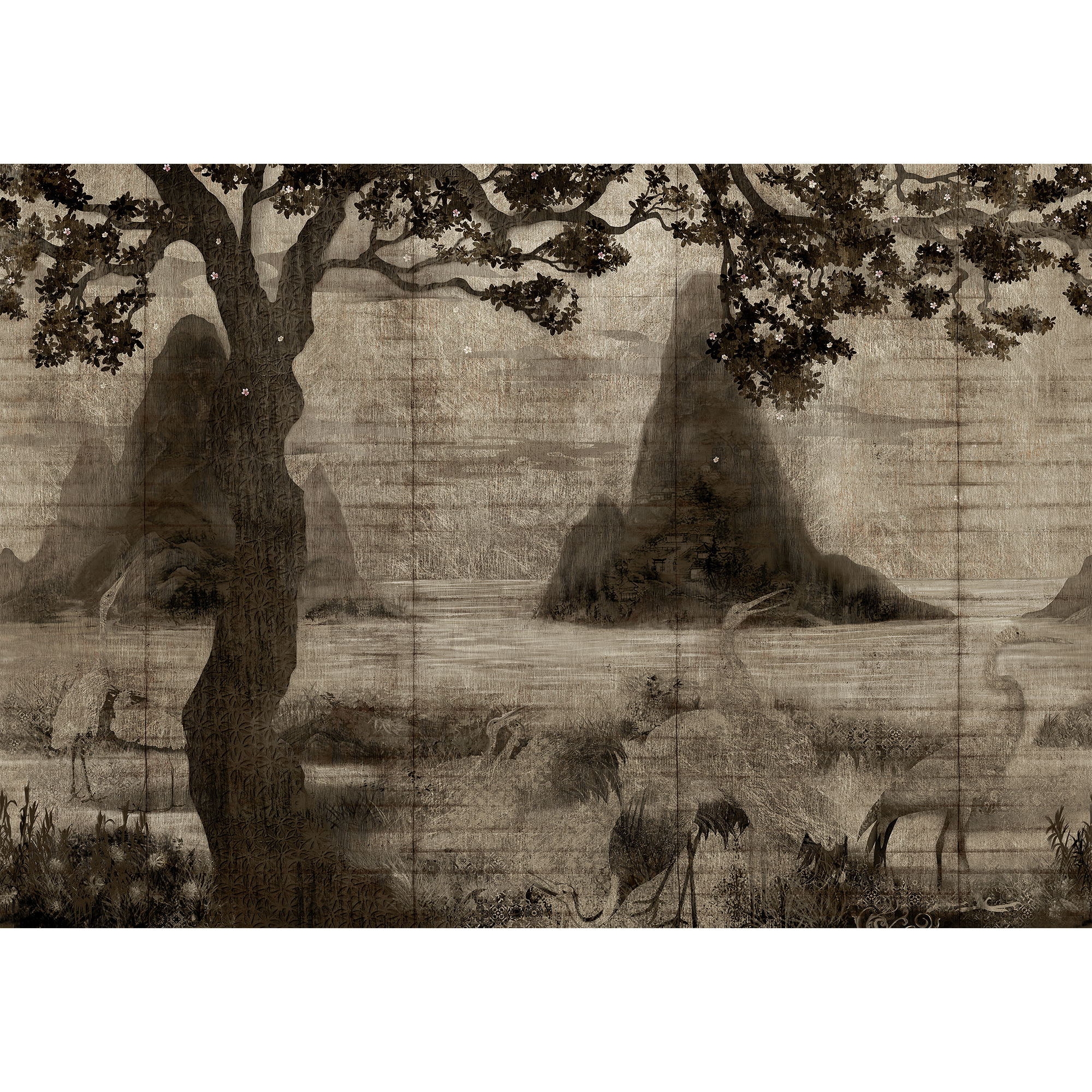 Zilant Sepia Random Chinoiseries Mural by Coordonné