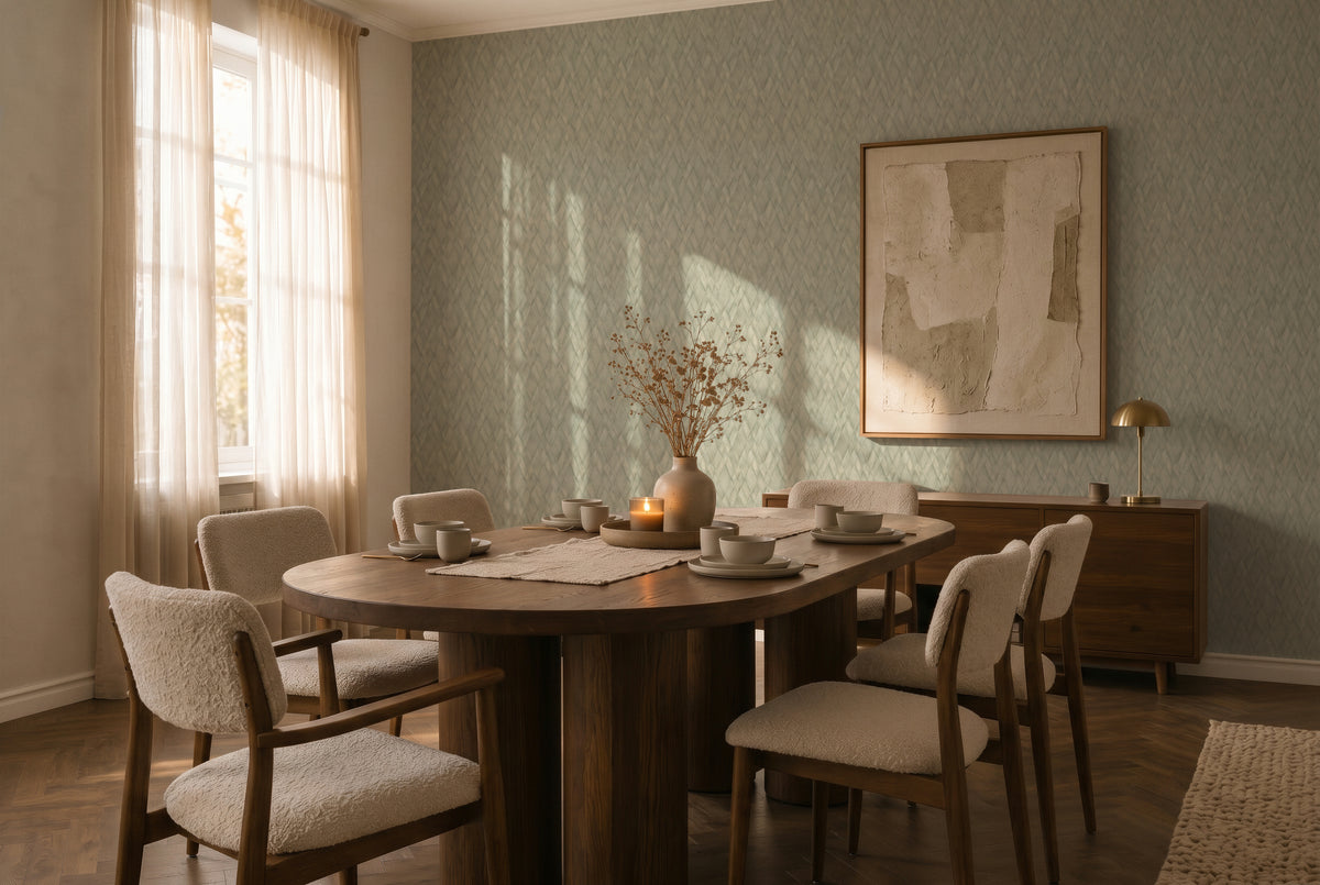 Woven Sage Green Cosiness Wallpaper by A S Creation - room